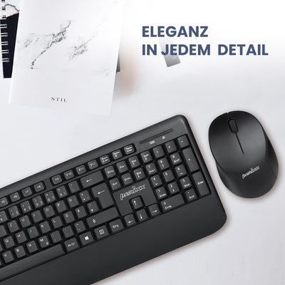 Perixx PERIDUO-714, Kabelloses Standard Vollformat Tastatur mit Nummernblock und Maus Desktop Set, 2,4 GHz Funkverbindung, Schwarz, DE QWERTZ