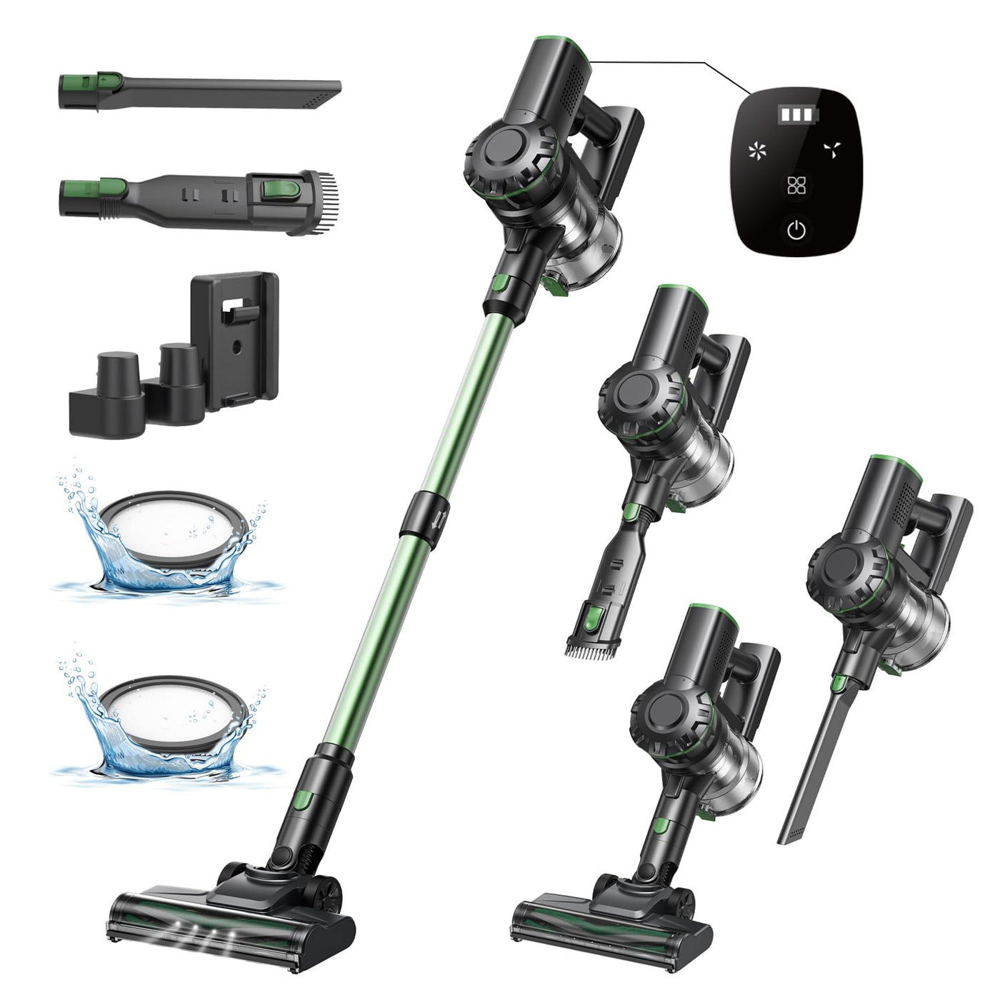 Vexilar Akku Staubsauger 40KPa, Staubsauger Kabellos mit HyperMotor™ 500W Bürstenloser Motor, Akkustaubsauger mit 50min Laufzeit, Kabelloser Staubsauger mit Berührungsbildschirm für Hartboden Teppich