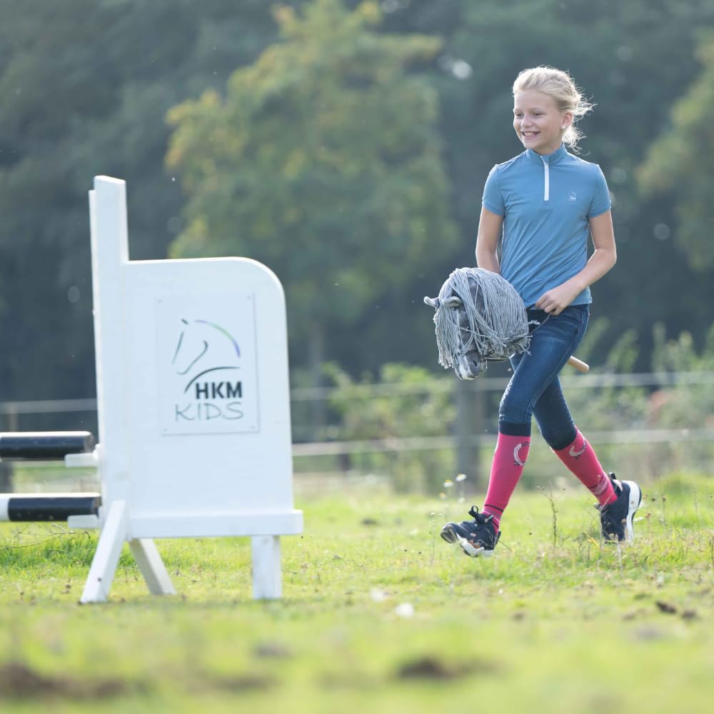 HKM Kids Hobby Horse, Apfelschimmel, Grau, mit Halfter und Führstrick in Blau, Steckenpferd für Kinder, Pferde Spielzeug
