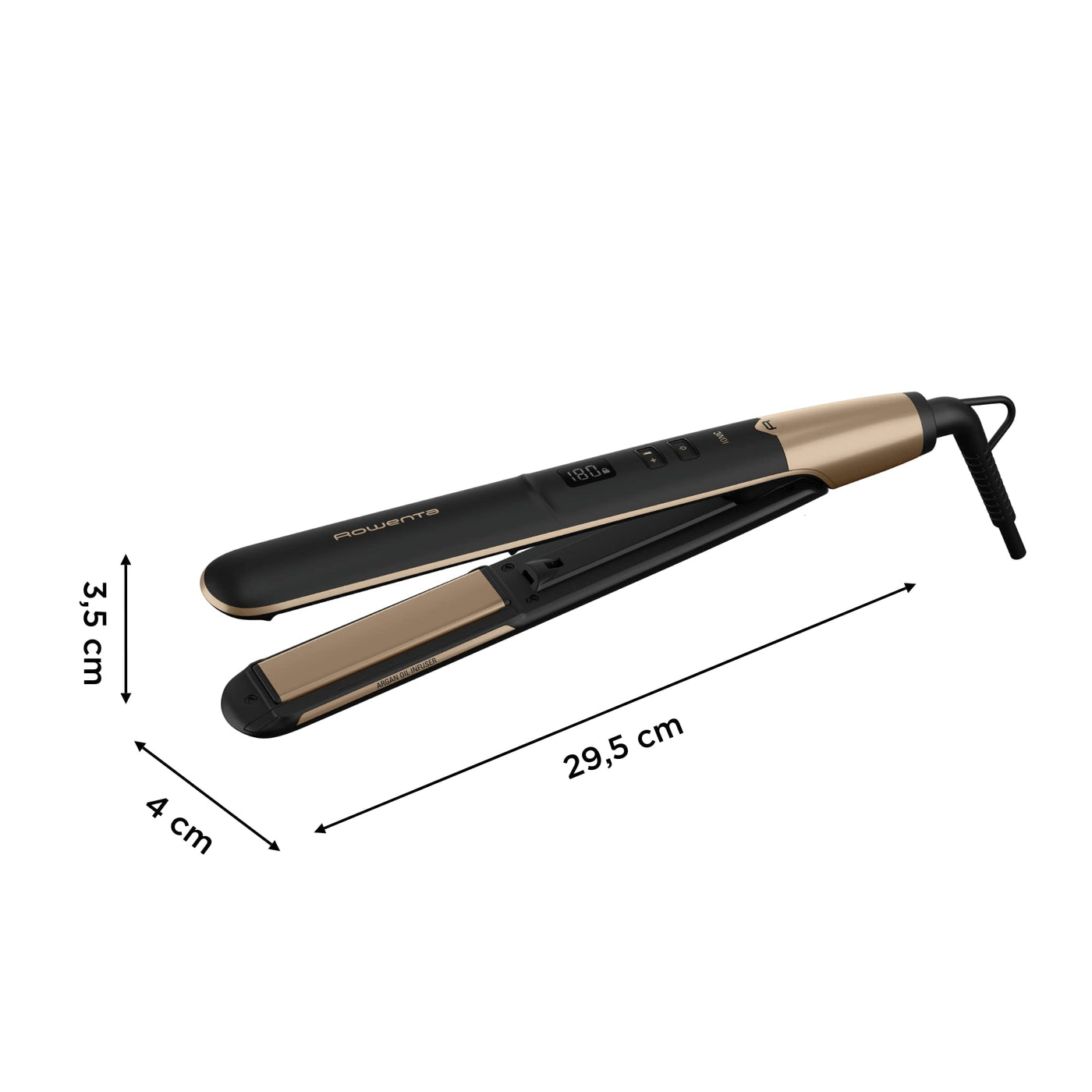 Rowenta SF4630 Express Shine Haarglätter | Arganöl-Infusor | Keramikplatten | Ionen-Effekt | 8 Temperatureinstellungen | 2-in-1-Wickeln und Glätten | gesundes Haar | Schwarz/Gold