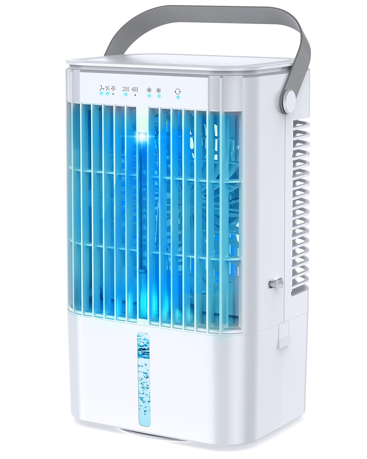 RenFox Mobiler Klimaanlage 4 in 1 Energiesparender Mini Luftkühler mit großem wassertank (1200 ml), 3-Stufen Verdunstungskühlung, 7 Farb-LED, Timer und geräuscharm für Home Office und Schlafzimmer