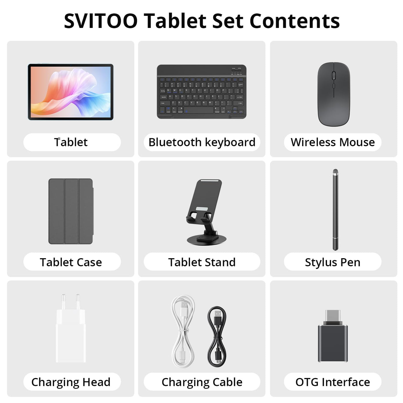 SVITOO Tablet 11 Zoll, Android 15 Tablet 4 GB Arbeitsspeicher + 128GB ROM, T606 Octa-Core, 1280x800 HD, 8000mAh（mit NTC, Widevine L1, 13MP+5MP, 2.4G + 5G WiFi, GPS (Tastatur-Set)