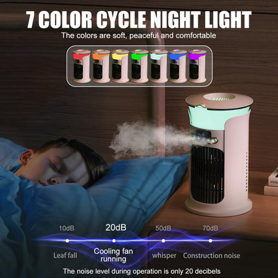 Mobile Klimaanlage Mini Klimagerät, Luftkühler mit 800ml Wassetank Verdunstungskühlung, Kleine Klimaanlage, Air Conditioner Portable, Mobile Klimagerät ohne Abluftschlauch Leise (Weiß)