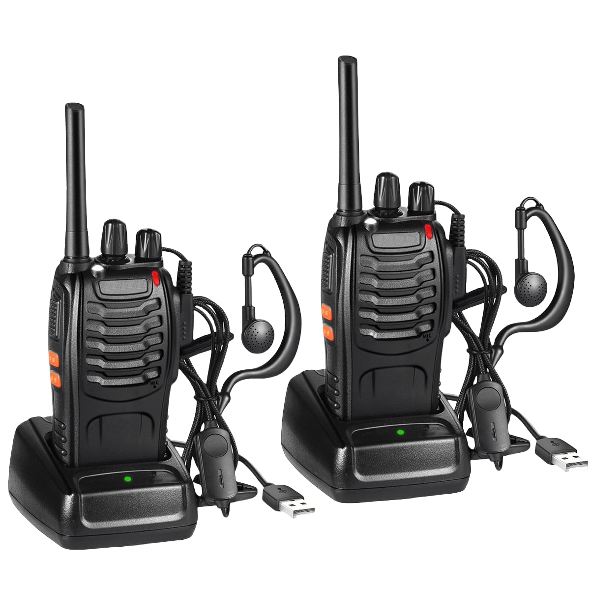 JUAUO Walkie Talkies PMR446 Professionelle Funkgerät Set, 16 Kanäle Wiederaufladbares Walky Talky Set Tragbares mit Headset und USB-Ladestation für Outdoor-Sport, Baustelle(1 Paar, Schwarz)