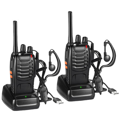 JUAUO Walkie Talkies PMR446 Professionelle Funkgerät Set, 16 Kanäle Wiederaufladbares Walky Talky Set Tragbares mit Headset und USB-Ladestation für Outdoor-Sport, Baustelle(1 Paar, Schwarz)