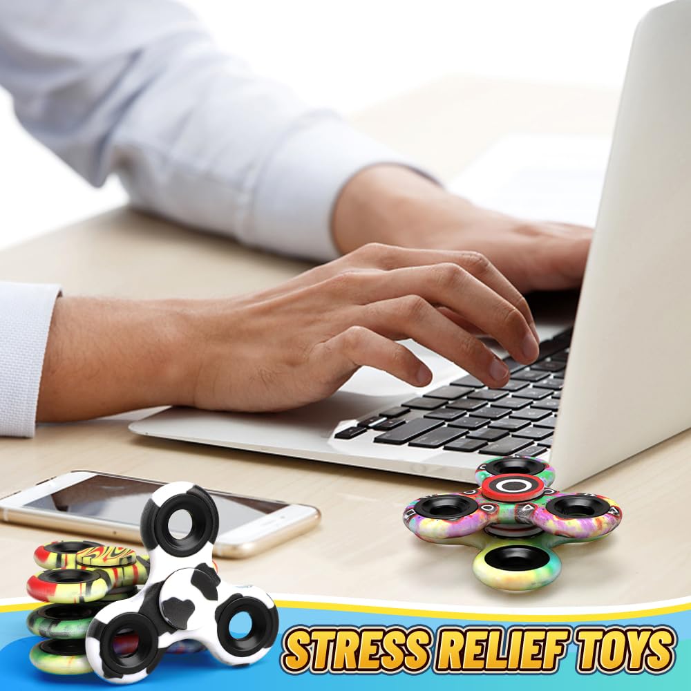 12 Pack Fidget Spinner Bulk für Kind Erwachsene Weihnachtsstrumpf Füller Geschenk, Metall Tri-Spinner Fidget Spielzeug Durable Hand Spinner für Stress Relief, Party Favors Supplies Goodie Bag Stuffers