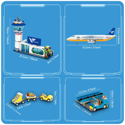 HOGOKIDS Passagierflugzeug Bauspielzeug Set mit LED Licht, 901 PCS Flugzeug Bausteine Spielzeug mit Terminal, Radarturm, Anhänger, Flugzeug-Modell Geschenke für Jungen Mädchen ab 6 7 8 9 10 Jahre