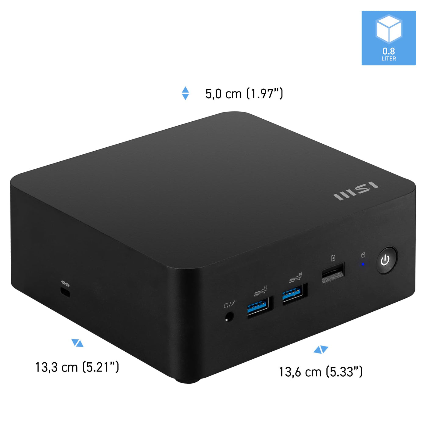 MSI Cubi NUC 1MG-023DE - Intel Core 3 Prozessor 100U, 8GB DDR5, 256GB M.2 SSD, USB 10Gbps Typ A Anschlüsse, Thunderbolt 4 & HDMI 2.1, Wi-Fi 6E, Bluetooth 5.3 - schwarz, Windows 11 Pro