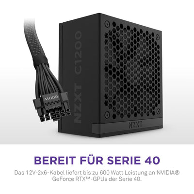 NZXT C1200 Gold ATX 3.1 - Vollständig modulares, geräuscharmes PC-Gaming-Netzteil - 1200 Watt - 80 PLUS Gold - 12V-2x6-Anschluss - Zero Fan-Modus - 100 % japanische Kondensatoren - Schwarz