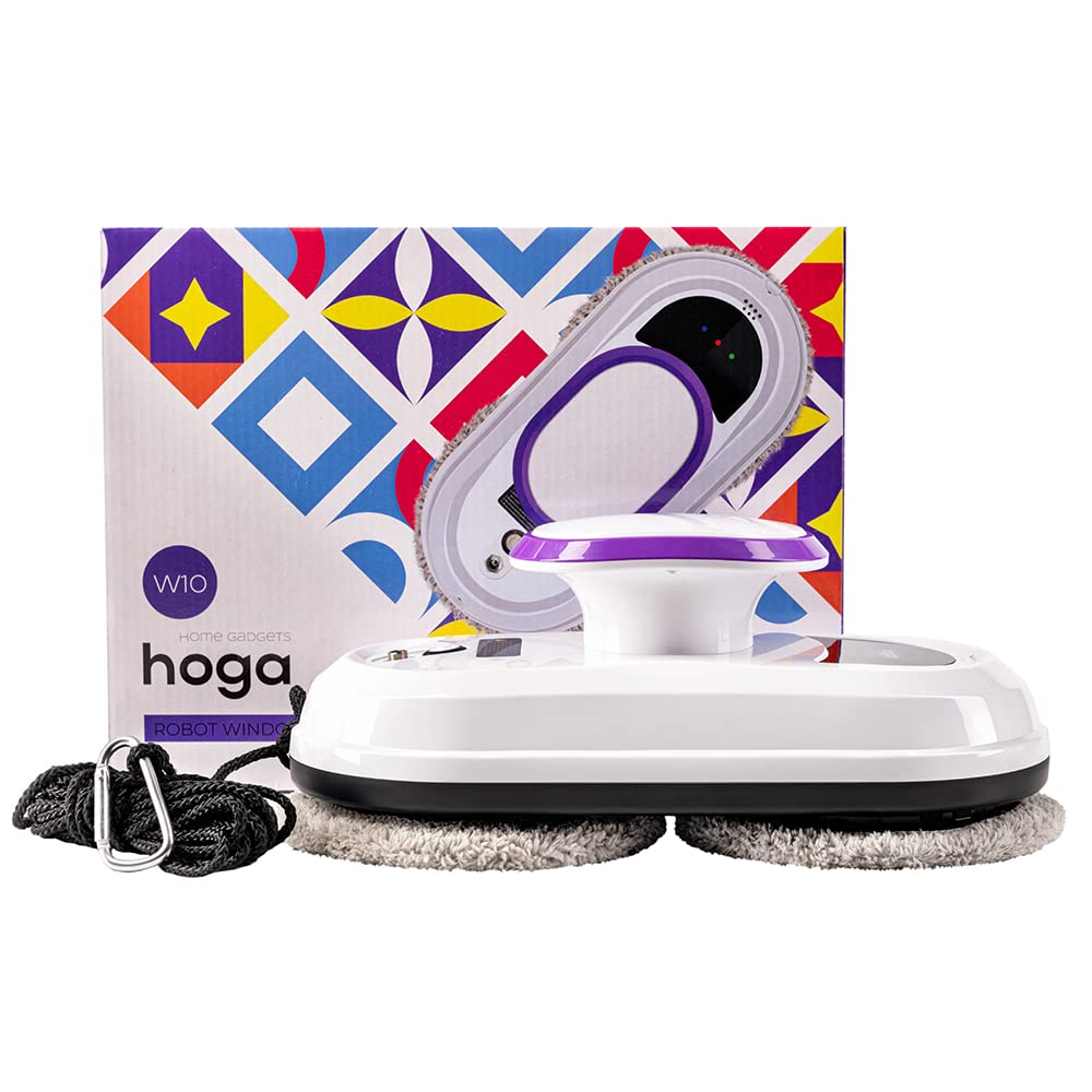 HOGA W10 Fortschrittlicher Fensterreinigungsroboter, mit Sicherheitsseil, Fernbedienung und 10 Reinigungstüchern - Unübertroffene Effizienz und Sicherheit bei der automatischen Fensterreinigung