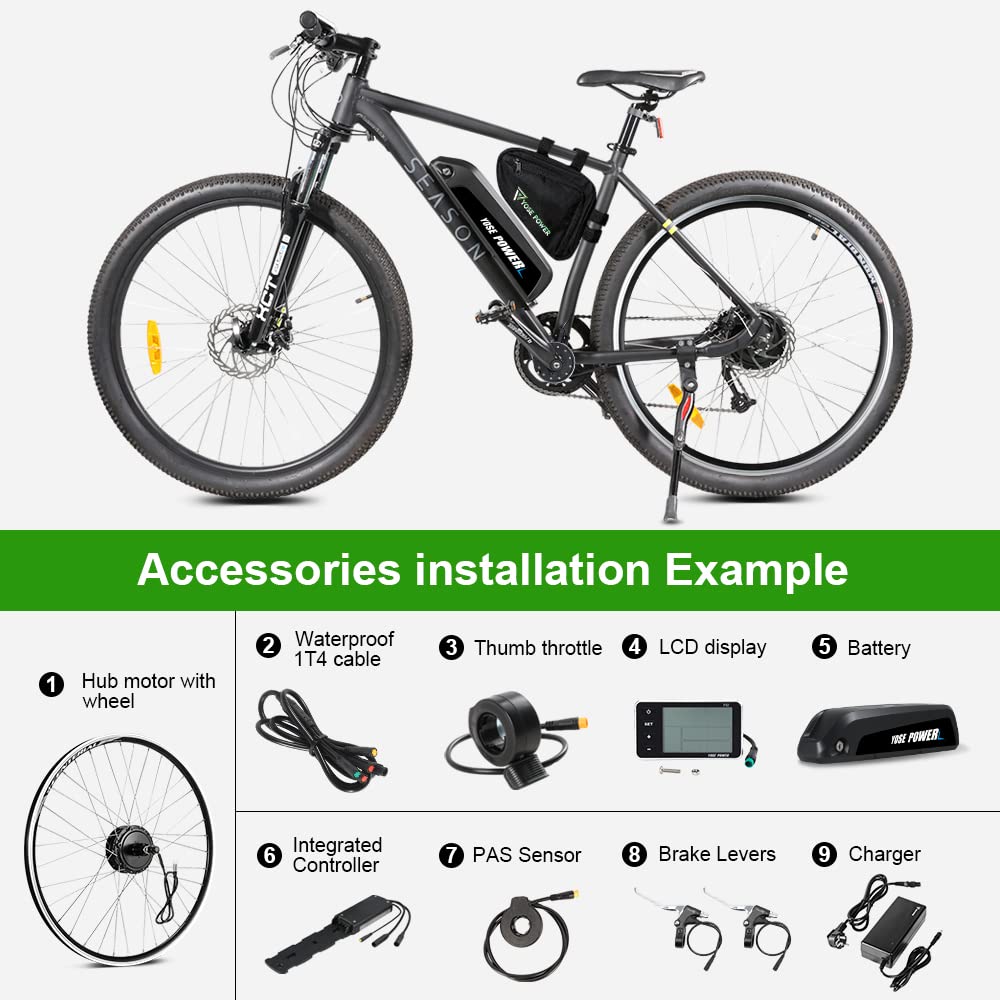 YOSE POWER 28 Zoll Ebike Umbausatz 36V350W Heckmoter, Elektrofahrrad Conversion Kit 28" (700C) für Steckkranz Kassette(ohne Steckritzel) mit Integrierte Controller 36V13Ah Batterie