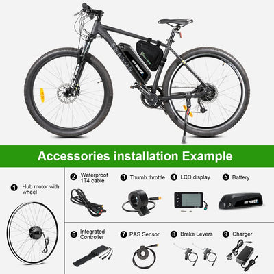 YOSE POWER 28 Zoll Ebike Umbausatz 36V350W Heckmoter, Elektrofahrrad Conversion Kit 28" (700C) für Steckkranz Kassette(ohne Steckritzel) mit Integrierte Controller 36V13Ah Batterie