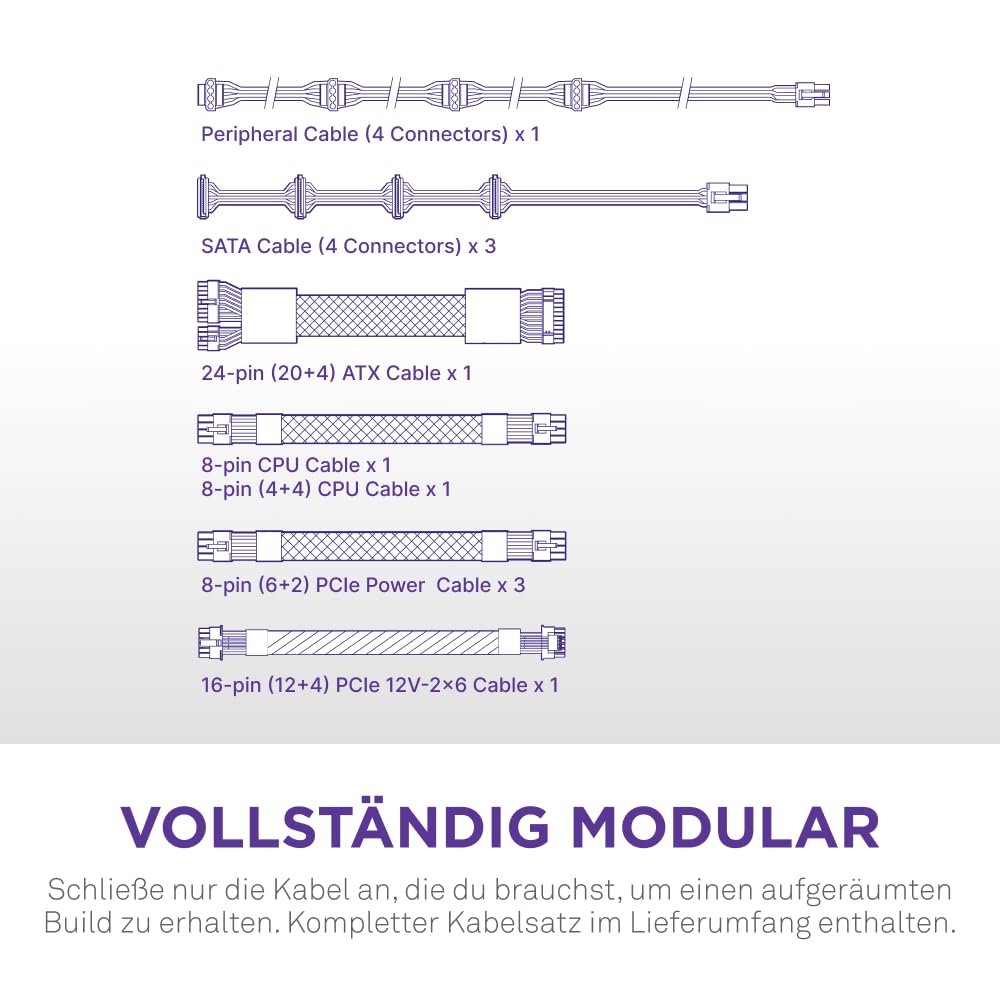 NZXT C1200 Gold ATX 3.1 - Vollständig modulares, geräuscharmes PC-Gaming-Netzteil - 1200 Watt - 80 PLUS Gold - 12V-2x6-Anschluss - Zero Fan-Modus - 100 % japanische Kondensatoren - Schwarz