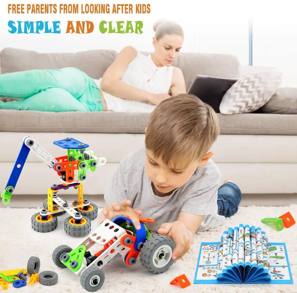 MOONTOY Konstruktionsspielzeug Geschenke für Kinder, STEM Gebäude Kit Bausteine Spielzeug für Jungen und Mädchen Baukasten Pädagogische Lernspielzeug ab 4,5,6,7,8,9,10 Jahre Bauset 11 Modelle
