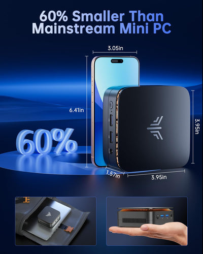 NiPoGi E1 Mini PC Ιntel Twin Lake N150(Aufgerüstet N100) Unterstützt W-11 Pro 16 GB RAM 1TB M.2 SSD, Mini-Desktop-Computer 4K@60HZ UHD Dual Display HDMI+DP 1.4/Dual Bande WiFi/BT4.2/RJ45/VESA