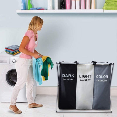Wäschesammler faltbar Wäschesortierer Wäschekorb Wäsche Box 3 Fächer Wäschesack