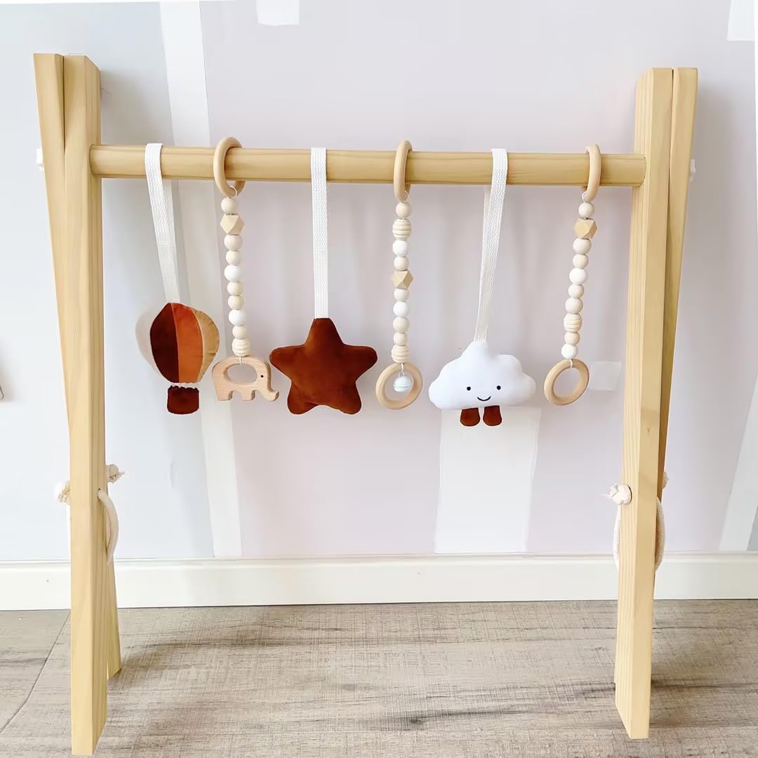 Caudblor Spieltrapez Holz Babyspielzeug Puzzle Gym inkl. Anhänger Babygymnastik aktiv Spielzeug Babyzimmer Kinderzimmer Dekoration