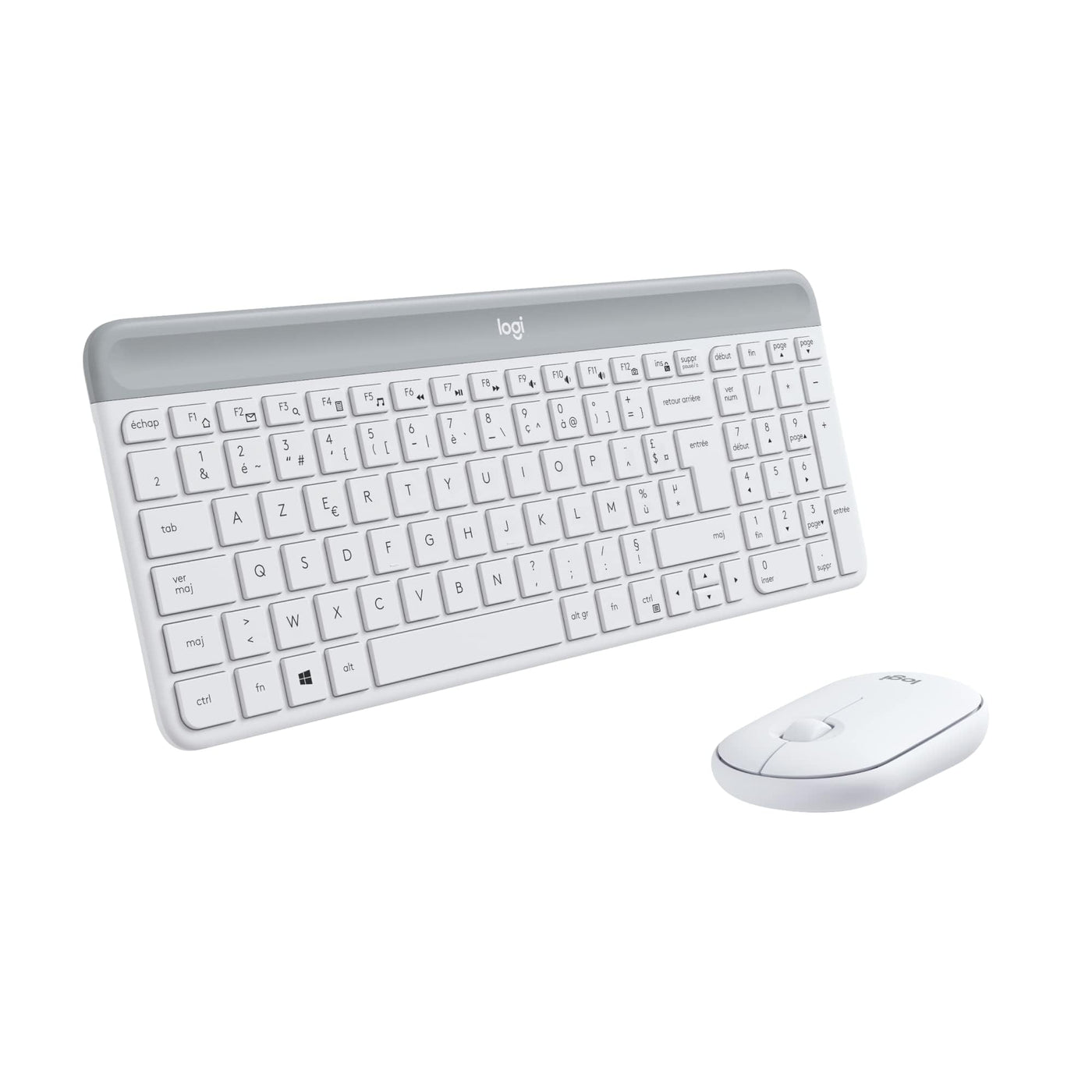 Logitech MK470 Slim Combo Kabelloses Tastatur-Maus-Set, 2.4 GHz Verbindung via Nano-USB-Empfänger, 10m Reichweite, 18-Monate Batterielaufzeit, PC/Laptop, Französisches AZERTY-Layout - Weiß