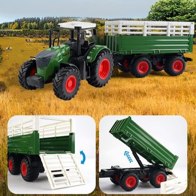 Hyrenee Farm Traktor Fahrzeuge Traktor Anhänger mit Greifer Round Bale Frontloade Tipping Anhänger Dünger Spreader mit Milch Kuh Ballen Farming Spielzeug Spielset für Jungen Kinder Kleinkinder