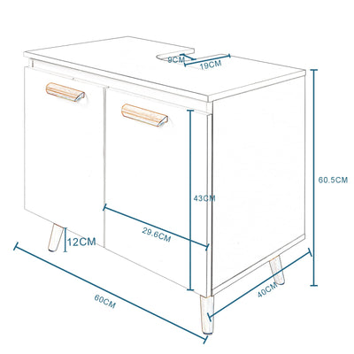EUGAD Waschbeckenunterschrank Unterschrank Badezimmerschrank Waschtisch Badschrank Beistellschrank mit 2 Türe 60 x 40 x 60,5 cm Weiß