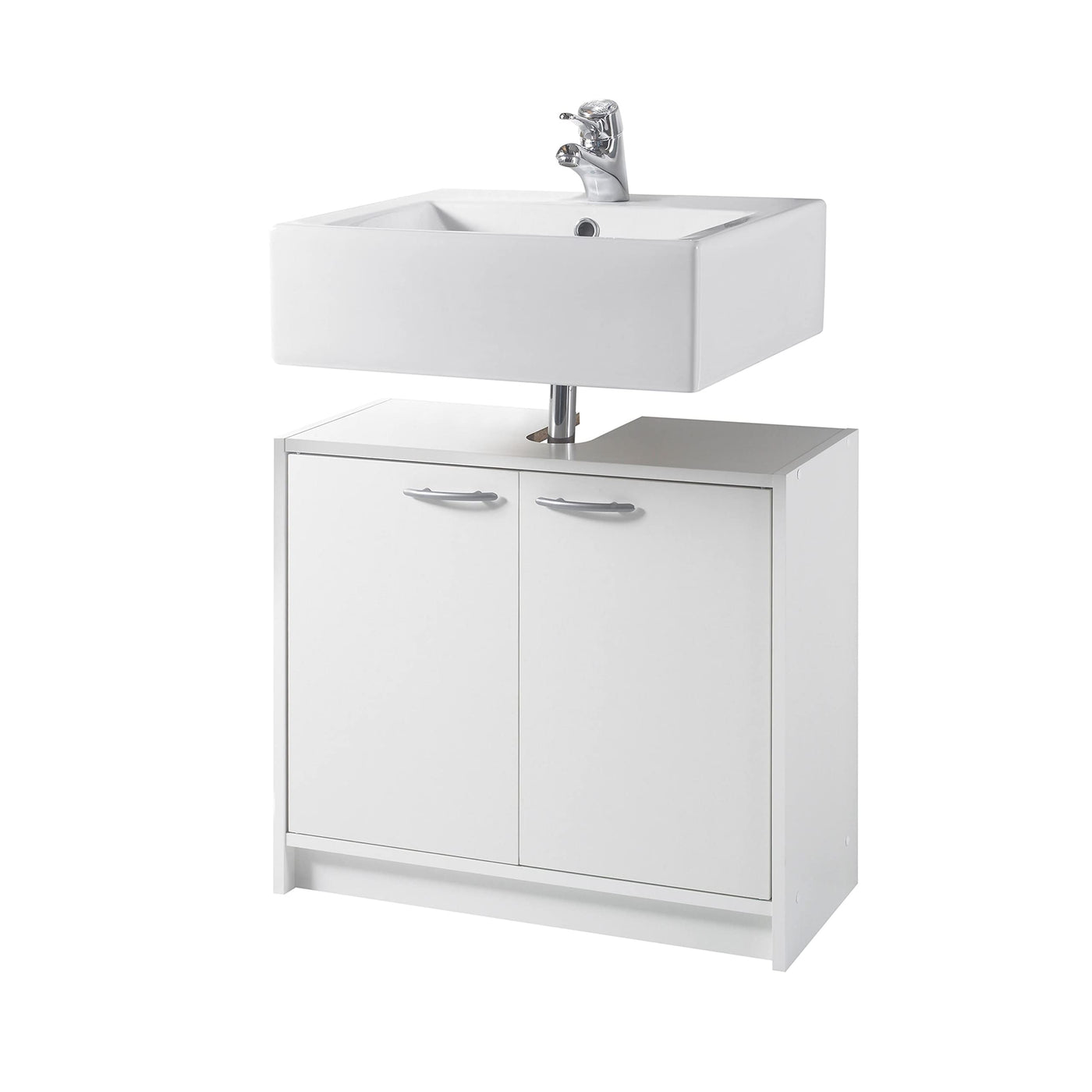 SMASH Badezimmer Waschbeckenunterschrank in Weiß matt - Schlichter Bad Unterschrank Badezimmerschrank mit viel Stauraum - 63 x 55 x 29 cm (B/H/T)