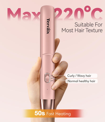 Tragbarer Glätteisen Kabellos, Max 220°C Mini Reiseglätter Kabellos, Wiederaufladbarer Haarglätter und Lockenwickler 2 in 1 mit Arganöl, 4500mAh-Akku, 50 Sekunden Schnelles Aufheizen