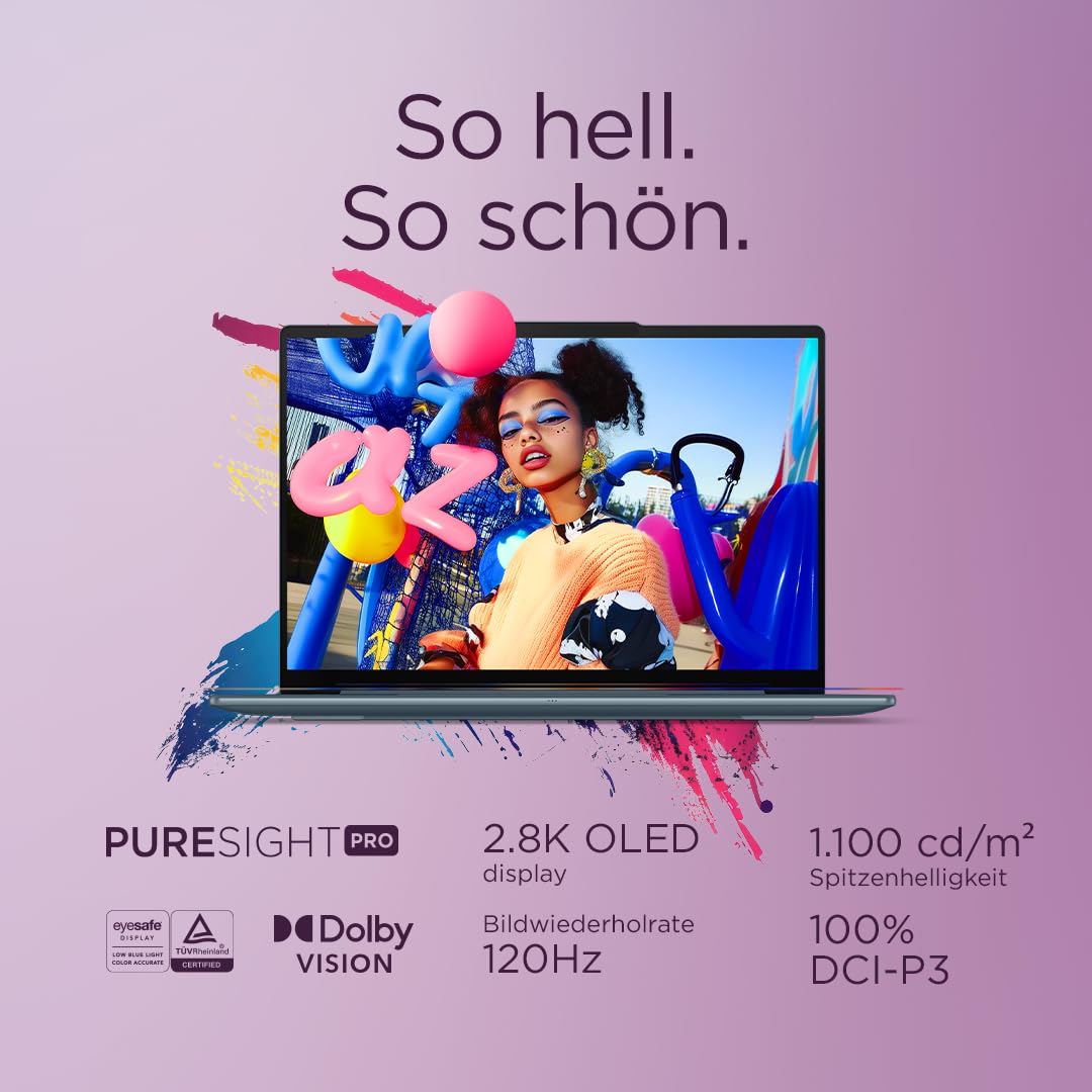 Lenovo Yoga Slim 7 Laptop | Copilot+ PC | 14" 2.8K WUXGA OLED Display | AMD Ryzen AI 5 340 | 16GB RAM | 512GB SSD | AMD Radeon Grafik | Win11 | QWERTZ | Tidal Teal | 3 Monate Premium Care