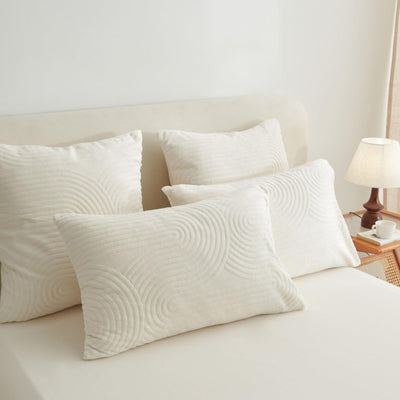 Tospass Plüsch Bettwäsche 220x240cm Beige Jacquard Flanell Samt Biber Bettbezug Warme Cashmere Touch Flauschig Deckenbezug Coral Fleece Winterbettwäsche mit Reißverschluss und 2 Kissenbezug 80x80cm