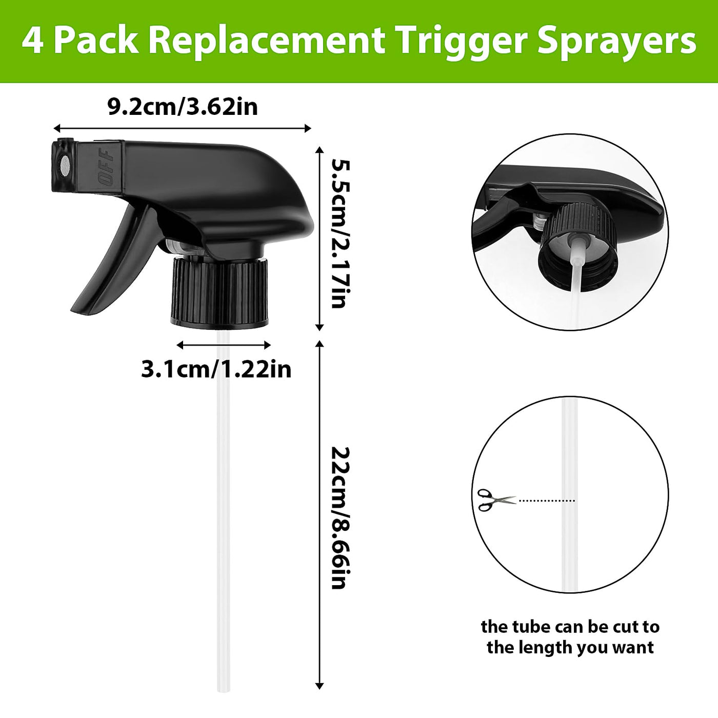 Ouligay 4 Stück Universal Sprühkopf für Flaschen Sprühkopf Schwarz mit Schaumgitter Oder Strahl Spray Nozzle for Bottle Ersatzsprühkopf für Standard Sprühflaschen