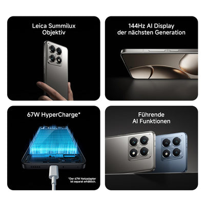 Xiaomi 14T, 5G Smartphone, 12+256GB Handy ohne Vertrag, 144Hz 6.67'' AI Display, Leica Kamera, MediaTek Dimensity 8300-Ultra, 5000mAh, 67W HyperCharge, Dual-SIM, Black