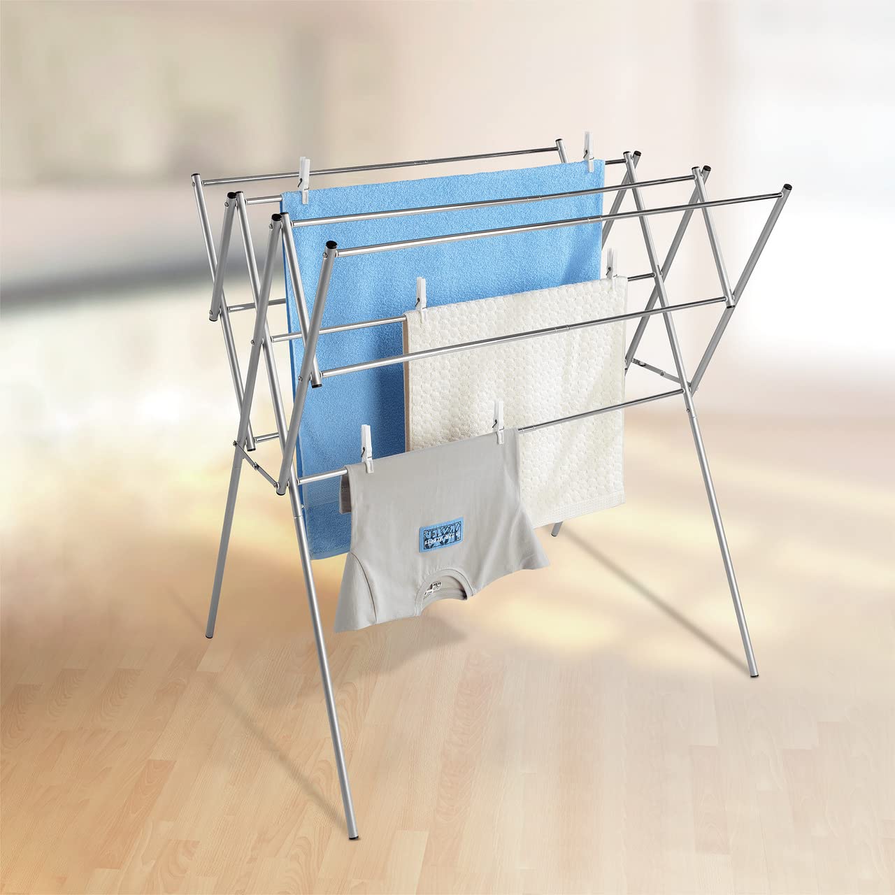 Maximex Teleskop-Wäschetrockner Edelstahl, rostfrei, von 54 bis 92cm ausziehbar, die Gesamttrockenlänge beträgt 7,78 m, standfeste Ausführung, aus rostfreiem Edelstahl