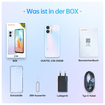 OUKITEL C36 Smartphone Ohne Vertrag 24GB+256GB/1TB,Android 14 4G Handy Günstig Octa Core,6,56 Zoll 90Hz Display,5150mAh Akku,13MP Panorama Kamera,Dual SIM Simlockfreie Handys,Fingerabdruck-Schwarz