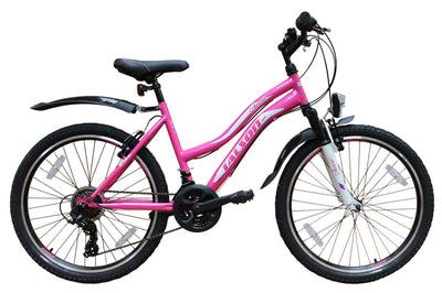 Talson 24 Zoll Mädchen Fahrrad MTB mit Beleuchtung und Shimano 21-Gang Kinderfahrrad Rosa