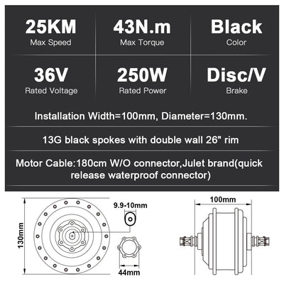SEASON 26''/ 28''(700C) E-Bike Umbausatz 36V 250W Frontmotor mit 36V Akku, für Vorderrad, mit integriertem Controller und Ladegerät (26'' Kit+36V18Ah Akku)