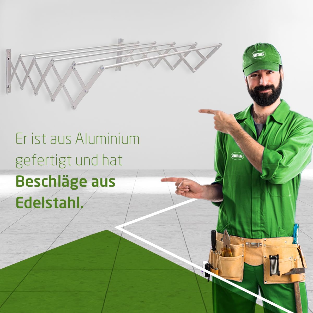 Amig – Wäscheständer Ausziehbar Für die Wand | hochbeständiges Aluminium | Edelstahlschrauben | Für Drinnen und Draußen | Einfache Installation | Maße: 100x14x3 cm