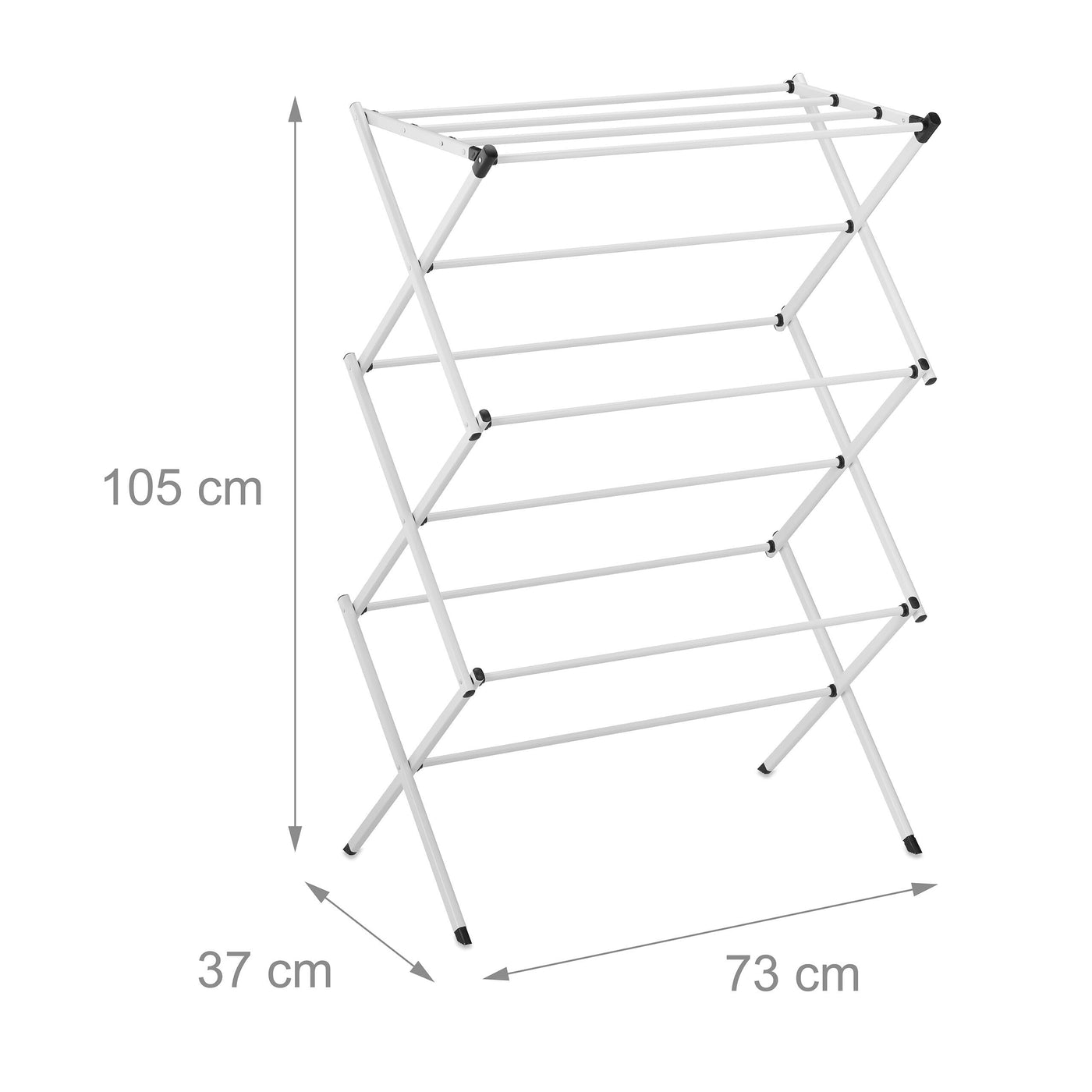 Relaxdays Wäscheständer klappbar, 11 Stangen, 6 Ebenen, HBT: 105x73x37 cm, Wäscheturm, Metall Wäschegestell, weiß
