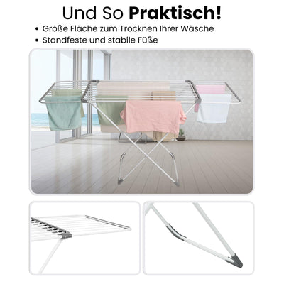 Coastech Wäscheständer - Ausziehbarer Wäscheständer für stabiles, rutschfestes und platzsparendes Wäschetrocknen - 136cm x 5.5cm x 57cm