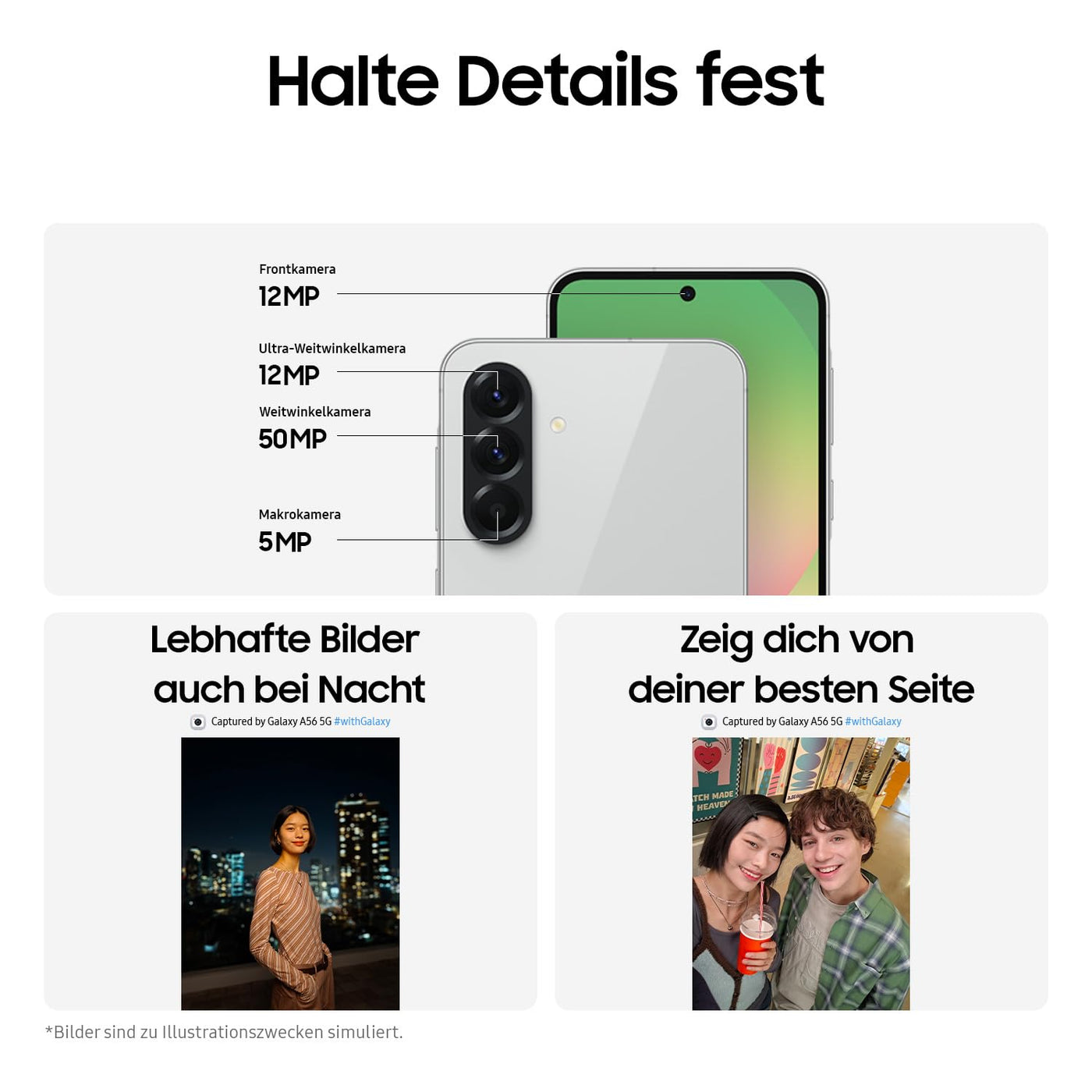 Samsung Galaxy A56 5G AI Smartphone ohne Vertrag, Simlockfreies AI Handy mit Android, 8 GB RAM, 128 GB Speicher, 50-MP-Kamera, Awesome Pink, 2,5 Jahre Herstellergarantie [Exklusiv auf Amazon]