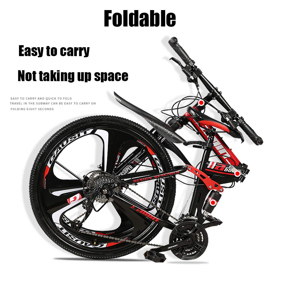 Wmmner Faltbares Mountainbike mit doppelter Federung, 66 cm (26 Zoll), für Erwachsene und Männer, Mountainbike, Geländefahrrad, für Jungen und Mädchen mit Scheibenbremse, Stahlrahmen mit hohem