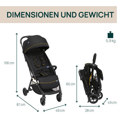 Chicco, Glee, Kinderwagen ab 0 Monate bis 4 Jahre, mit Automatik- und Kompaktverschluss, Ausziehbares Verdeck mit Lichtschutzfaktor 50+ und Regenschutz, 3-stufig verstellbare Rückenlehne, Beinauflage
