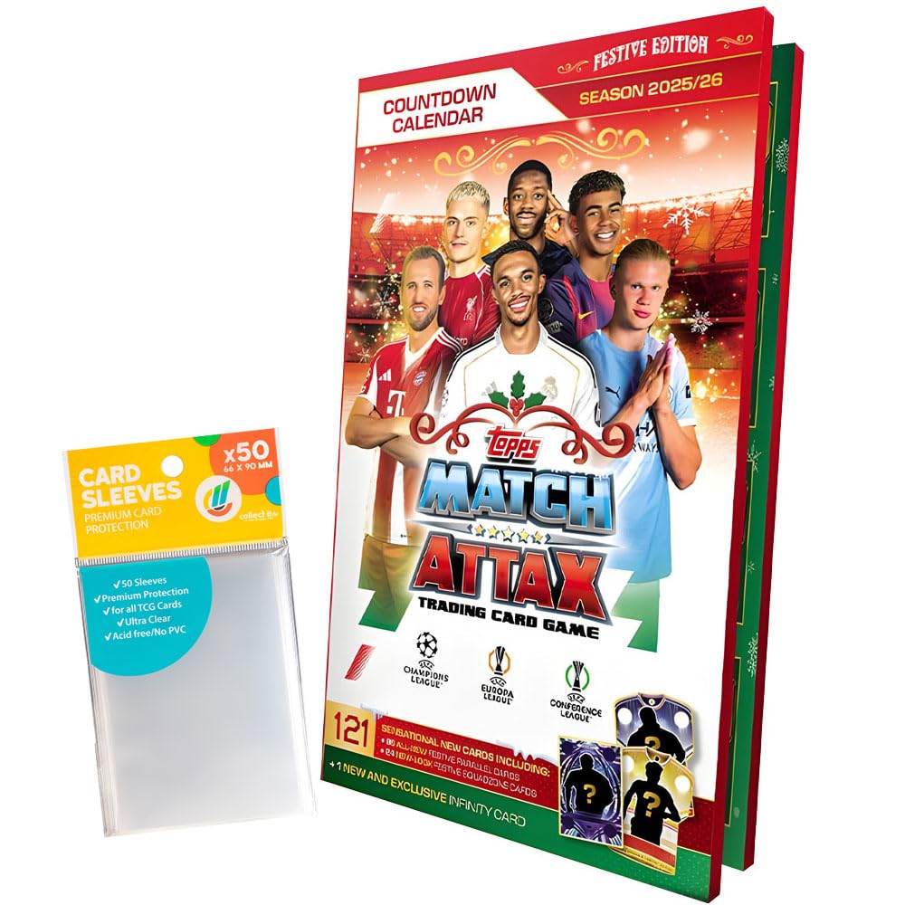 Bundle mit Topps Match Attax Champions League 2025/26-1x Adventskalender Trading Cards+ Exklusive Collect-it Hüllen