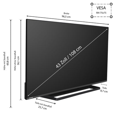 Toshiba 43LV3E63DAZ 43 Zoll Fernseher/VIDAA Smart TV (Full HD, HDR, Triple-Tuner, Bluetooth, Dolby Audio)