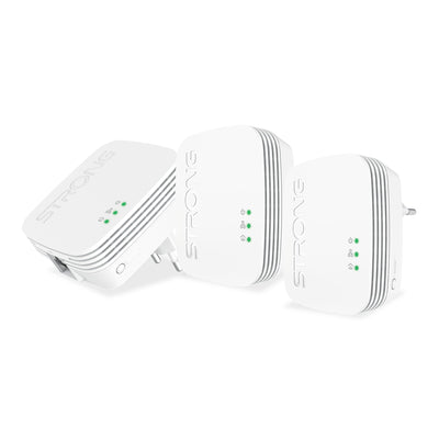 STRONG | Powerline 600 Triple Set Mini | 3 Powerline-Adapter 600 Mbps | Highspeed-Internetzugang | 300 m Reichweite | Für alle Boxen/Router | LAN-Anschluss | Plug & Play-Installation | weiß