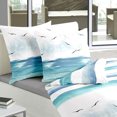Traumschlaf Biber Bettwäsche flauschig-weich-kuschelig im Maritimen Look mit Reißverschluss 135x200 cm + 80x80 cm