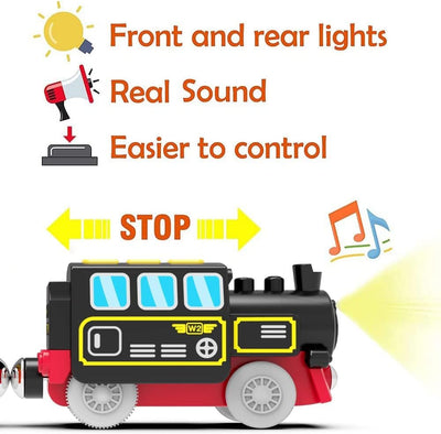 TOPLIVING Motorisierter Zug für Holzschienen, Ferngesteuerter Zug mit magnetischer Verbindung, batteriebetriebener Lokomotivzug für Kleinkinder, kompatibel mit Thomas, Brio, Chuggington