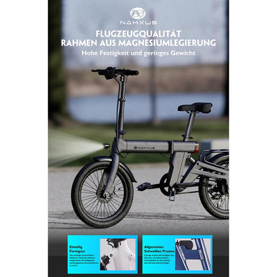 nakxus 20F220 E-Bike, Elektrofahrrad 20'' Drehmomentsensor, Magnesiumlegierung Ultraleichtes E-Bike mit 36V 12.8Ah Lithium Akku für große Reichweite bis zu 100KM, EU-konformes Klapprad mit App