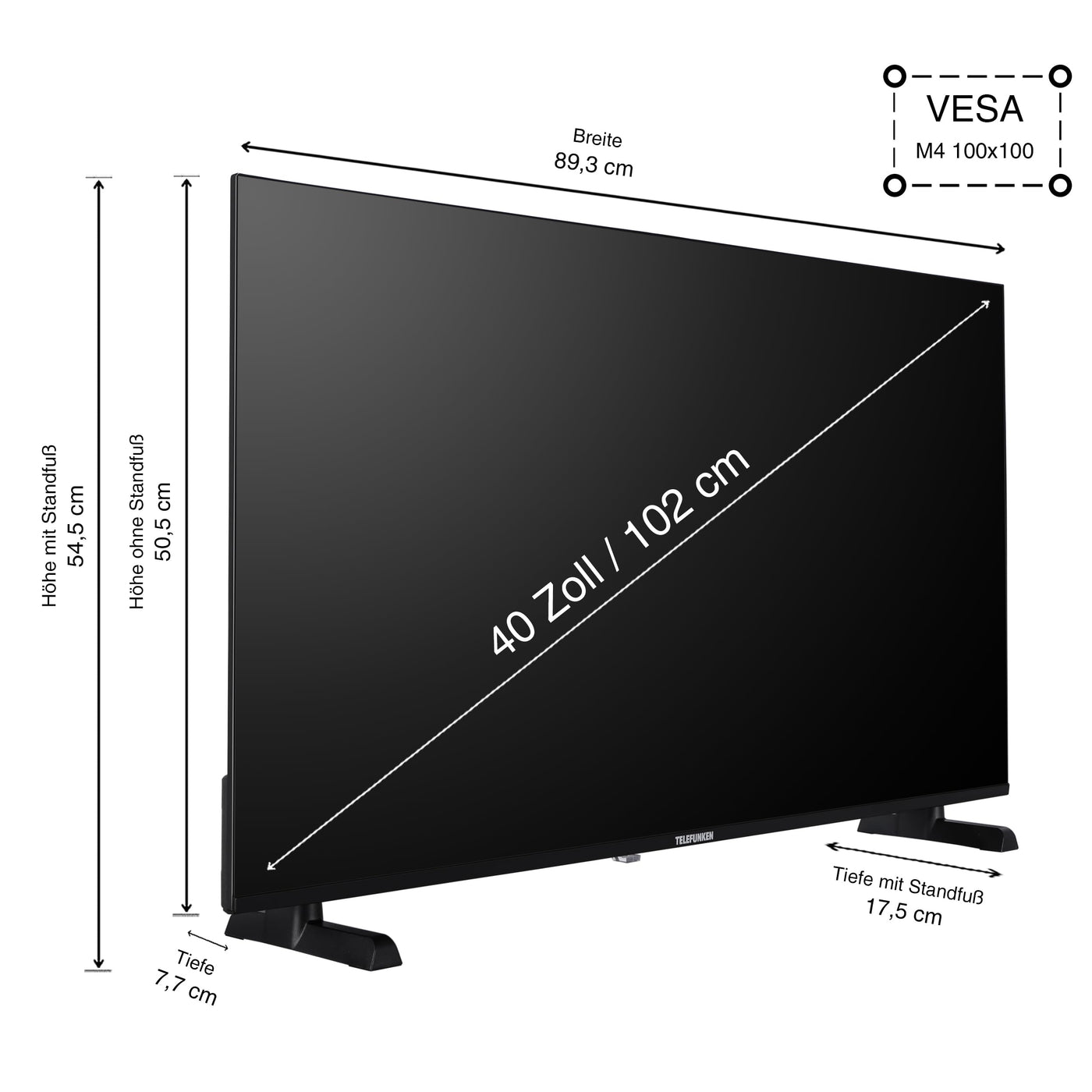 Telefunken Fernseher 40 Zoll Smart TV Powered by TiVo (Full HD, HDR, HD+ 6 Monate inkl., Triple-Tuner) XF40TO900S