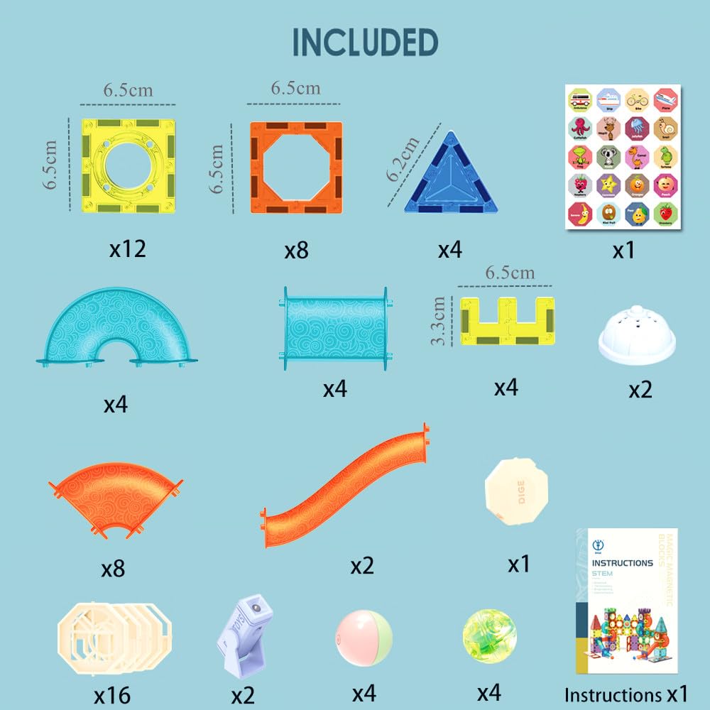 morkka Magnetische Bausteine,STEM Montessori Spielzeug für Kinder 3 4 5 6 7 8 Jahre 3D Lernspielzeug Set Konstruktion Blöcke Geschenk für Jungen Mädchen Orbitalblöcke Gleisbau (75PCS)