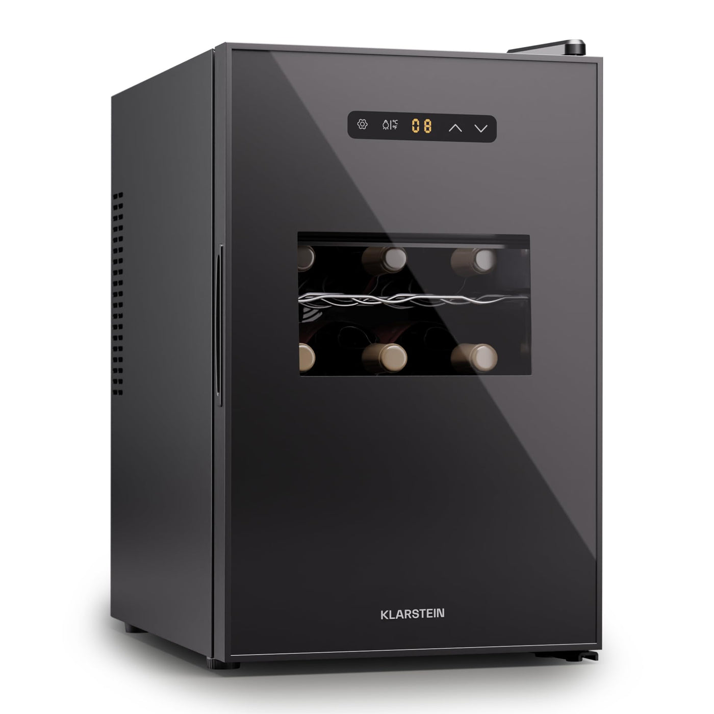 Klarstein Freistehender Weinkühlschrank 1 Zone, Getränkekühlschrank Klein, Kleiner Weinschrank, Wein-Kühlschrank Klein mit Glastür, Indoor/Outdoor Flaschenkühlschrank, Wine Fridge, 15 Flaschen