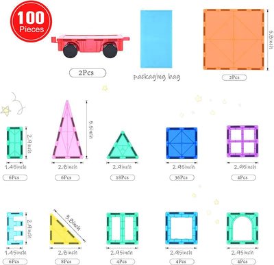 Magnetische Bausteine 100Pcs für Kinder ab 3+ Jahre Starke Magnet Montessori Spielzeug Kinder STEM-Lernspielzeug-Geschenk zur Förderung der Kreativität für Jungen Mädchen (100 pcs)